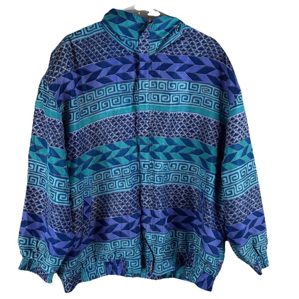 FUDA Men's International Vintage Silk Windbreaker Jacket - Purple Geometric